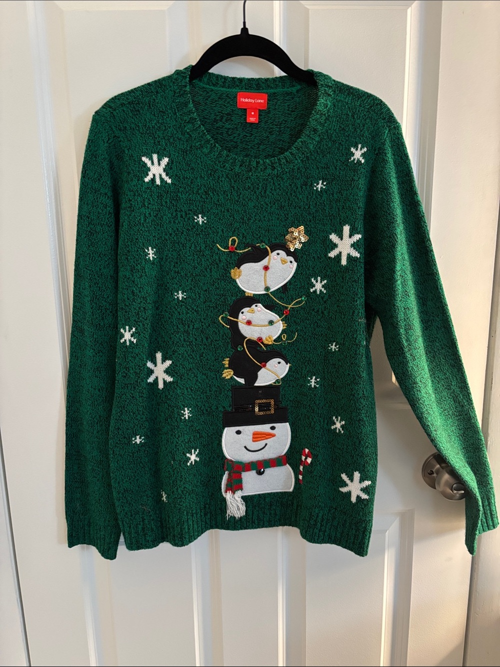 Holiday Green Snowman & Penguins Crewneck Sweater - Holiday Lane